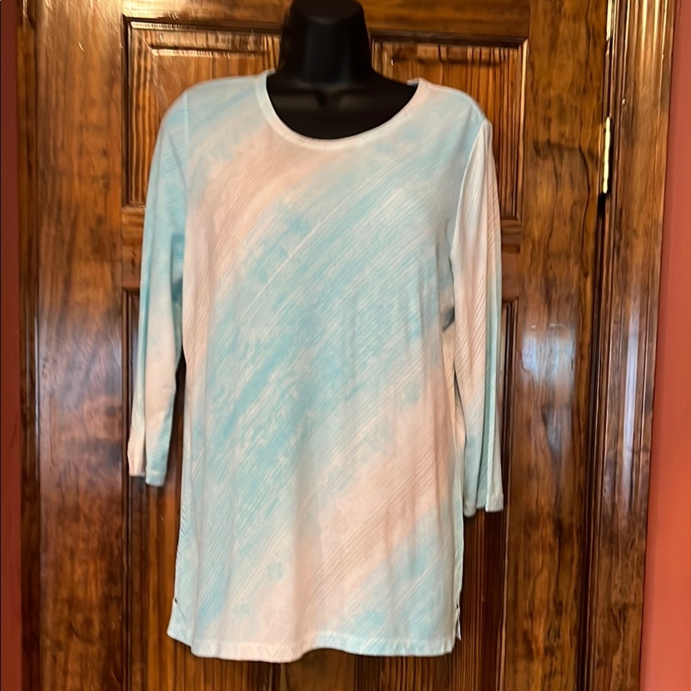 Chico's Aqua and Taupe Long Sleeve Top